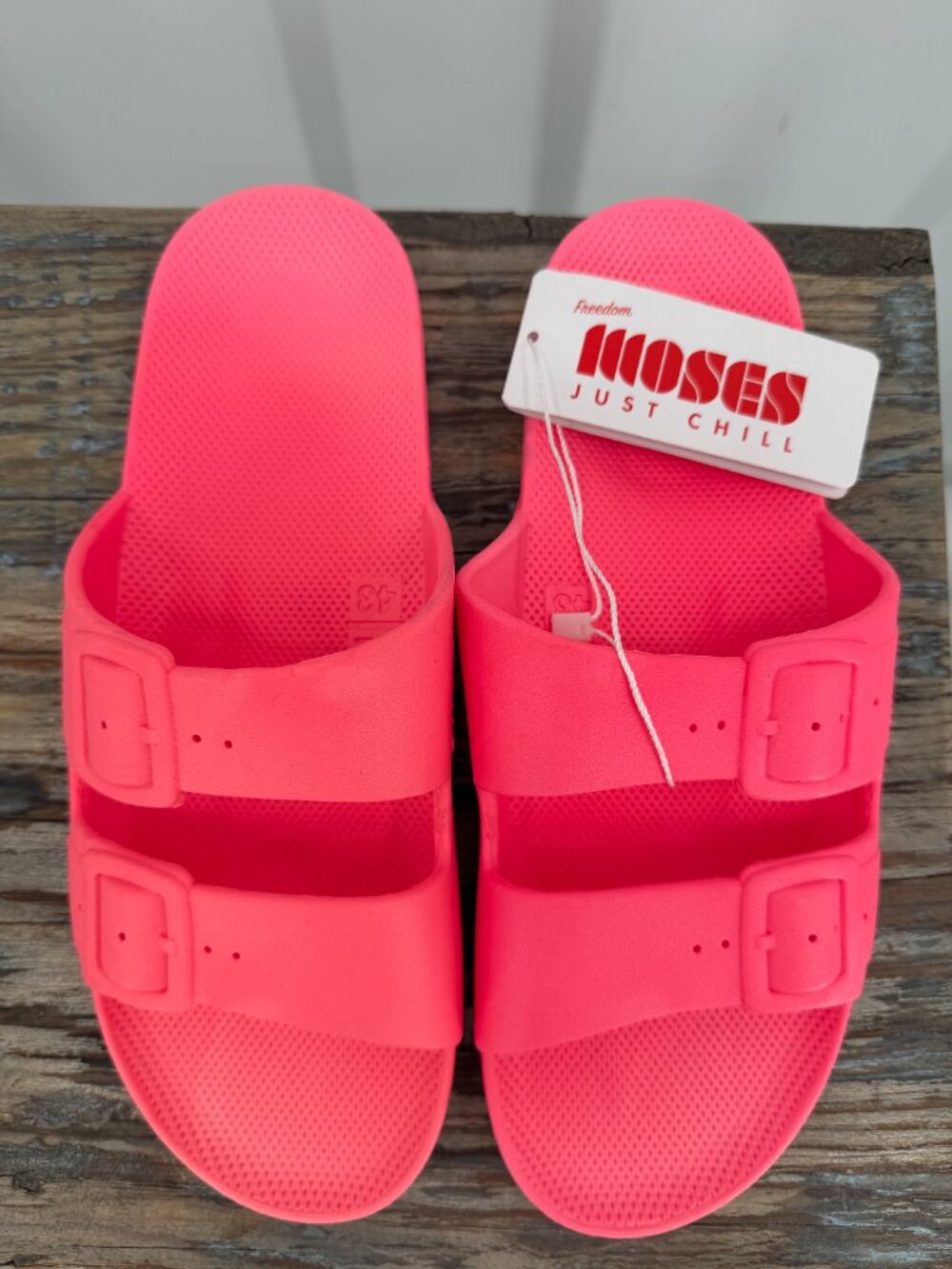 Freedom Moses Glow Neon Pink Double Strap Slide Sandals Barbiecore Women 11-12